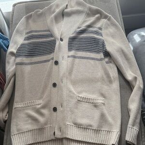 Old Navy Men's Beige Cardigan with Gray Stripes